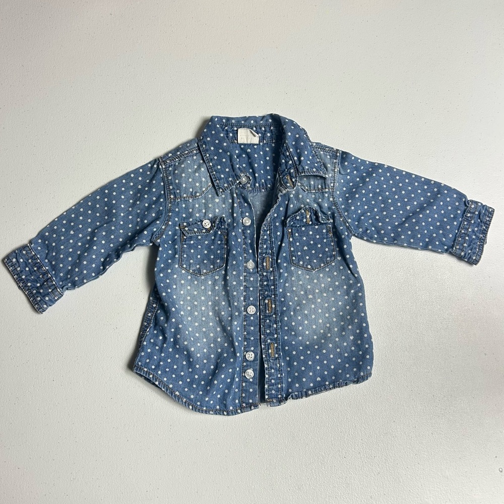 Blue Polka Dot Denim Shirt